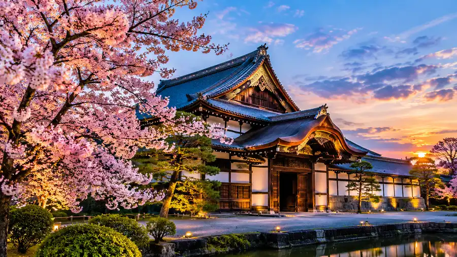 Eventos de floración de cerezos y iluminación nocturna en el Castillo Nijo